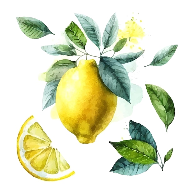 Hand getekend aquarel schilderij op witte achtergrond vectorillustratie van fruit lemon