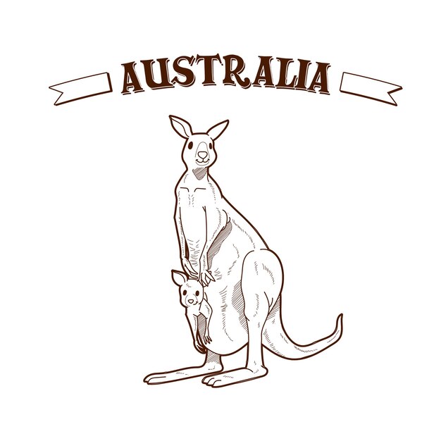 Hand getekend australië dag met moeder kangoeroe