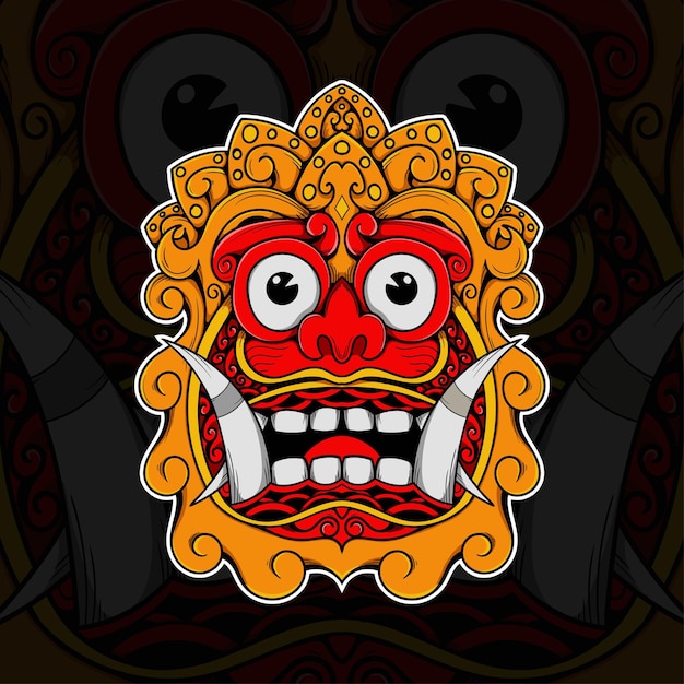 Hand getekend Balinese barong masker vectorillustratie