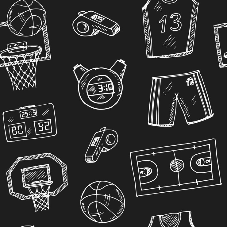Hand getekend basketbal naadloze patroon
