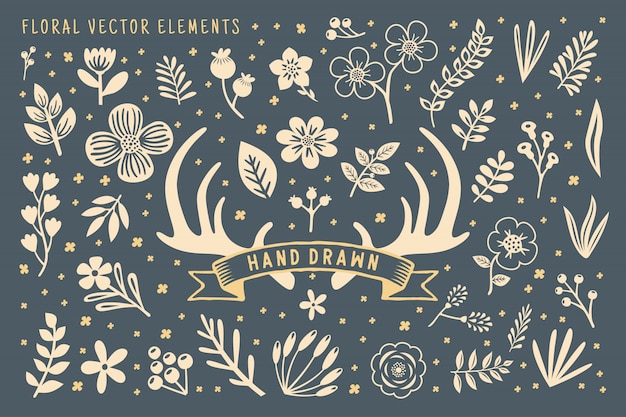 Hand getekend bloemenelement