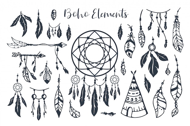 Hand getekend boho stijl element collectie