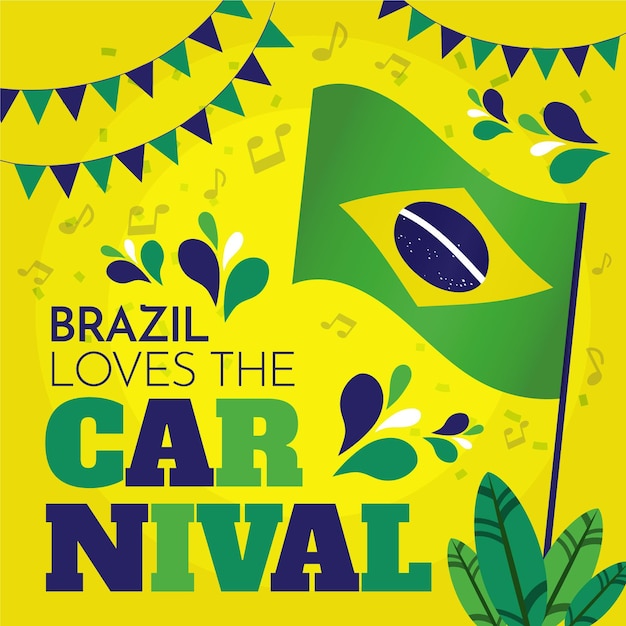 Hand getekend braziliaans carnaval met vlag