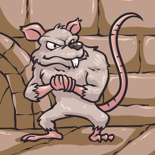 Vector hand getekend cartoon boze rat illustratie