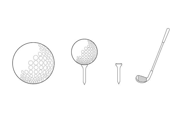 Hand getekend Cartoon Vector illustratie golfbal stick en golf tee sport pictogram geïsoleerd