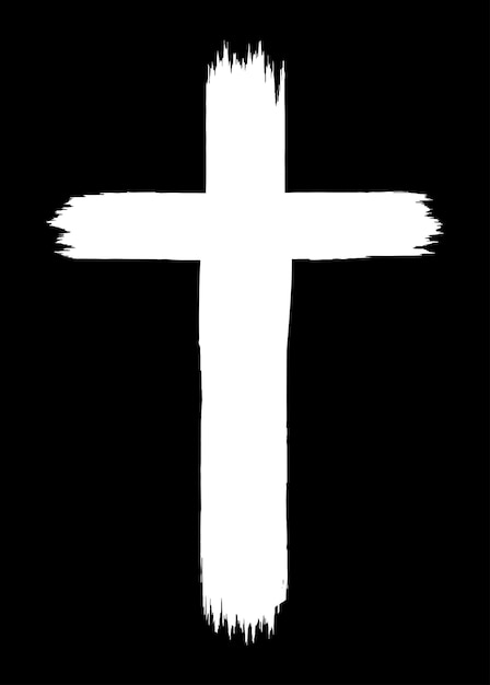 Vector hand getekend christelijk kruis symbool geschilderd met inkt op zwarte achtergrond