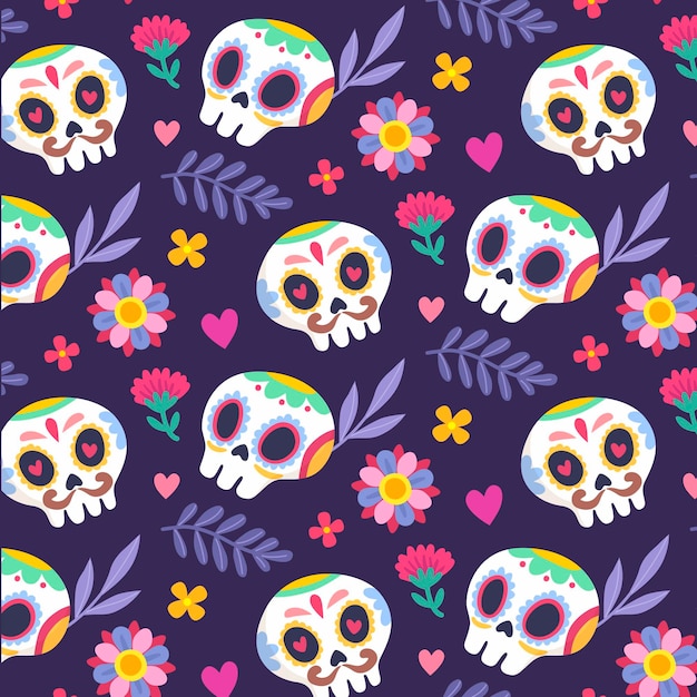 Hand getekend dia de muertos patroon