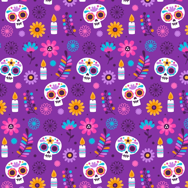 Vector hand getekend dia de muertos patroon