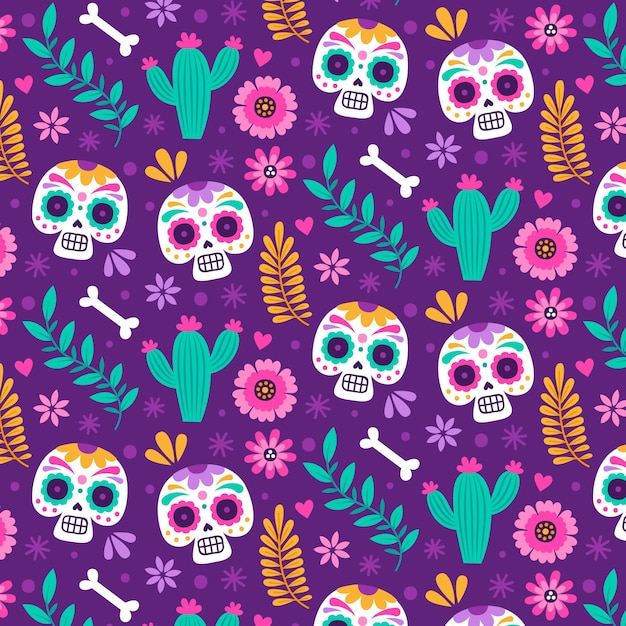Hand getekend dia de muertos patroon