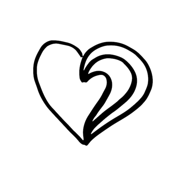 Hand getekend een hart eenvoudige doodle stijlicoon single onzorgvuldig vector hart zwart geïsoleerd op een witte achtergrond
