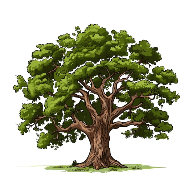 Hand getekend egale kleur eikenboom illustratie