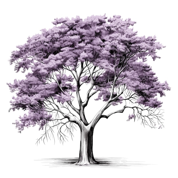 Hand getekend egale kleur jacaranda boom illustratie