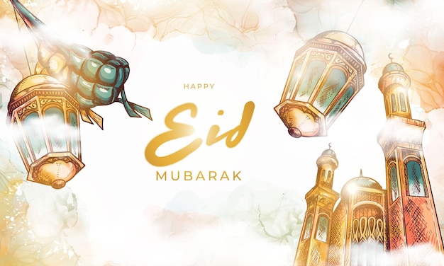 Vector hand getekend eid mubarak illustratie