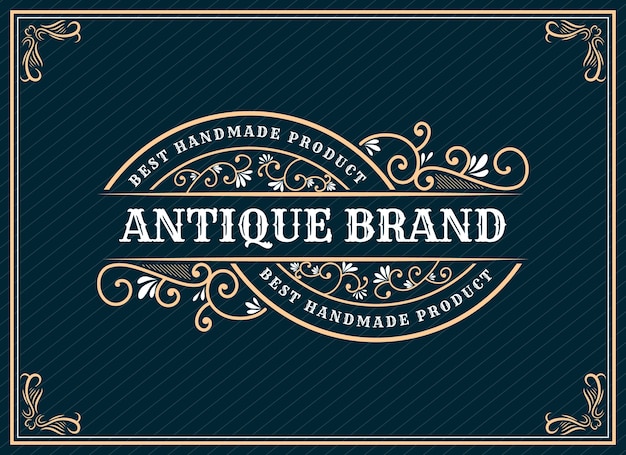 Hand getekend erfgoed luxe vintage retro logo-ontwerp met decoratief frame voor tekst en lettertype showcase premium