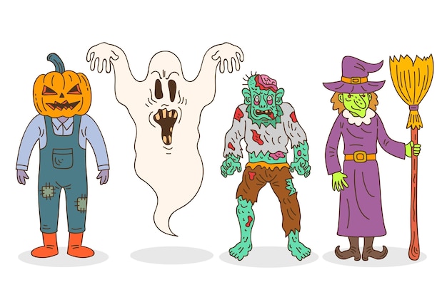 Hand getekend halloween karakter collectie
