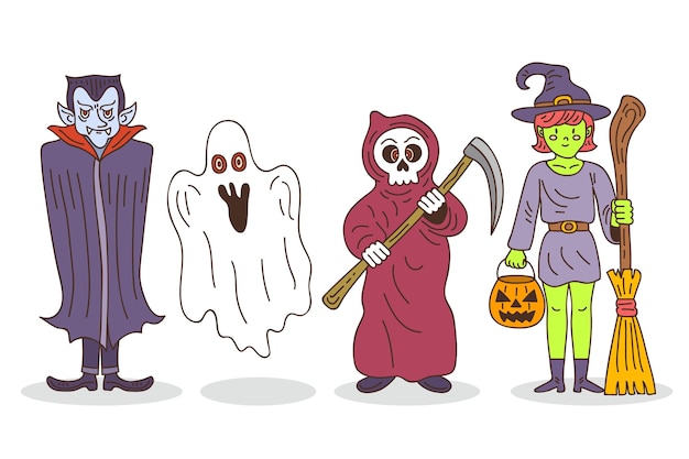 Hand getekend halloween karakter collectie
