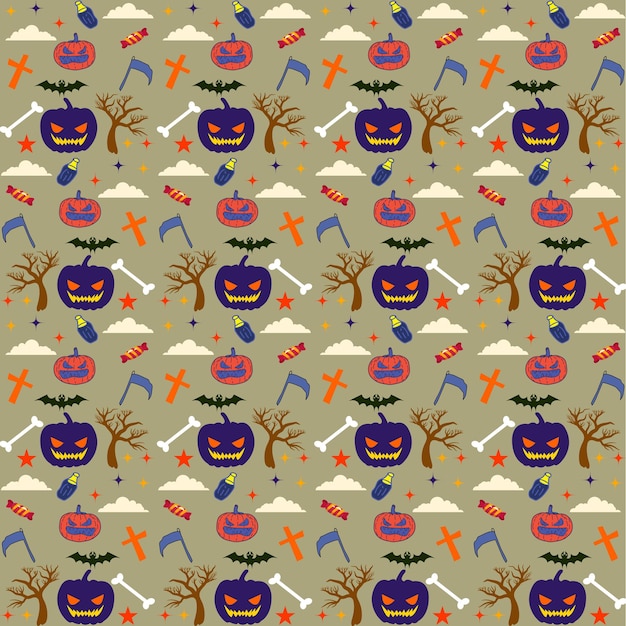 Hand getekend halloween-patroonontwerp met halloween-achtergrond