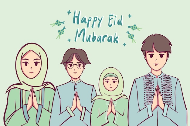 Hand getekend Happy Eid Mubarak Family