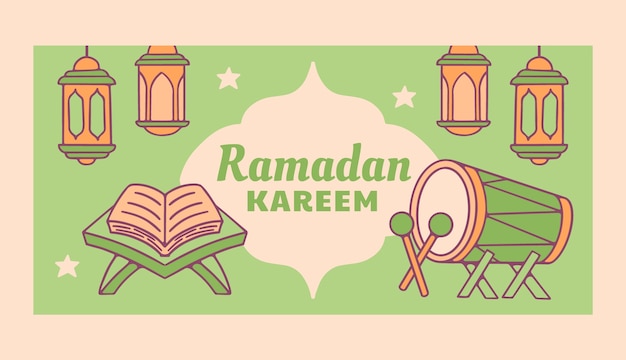 Vector hand getekend horizontaal spandoeksjabloon voor islamitische ramadan-viering