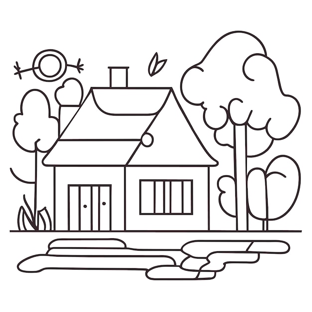 Hand getekend huis illustratie of huis vectorillustratie of huis kleurboekpagina