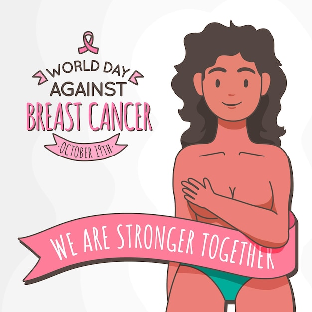 Hand getekend internationale dag tegen borstkanker illustratie