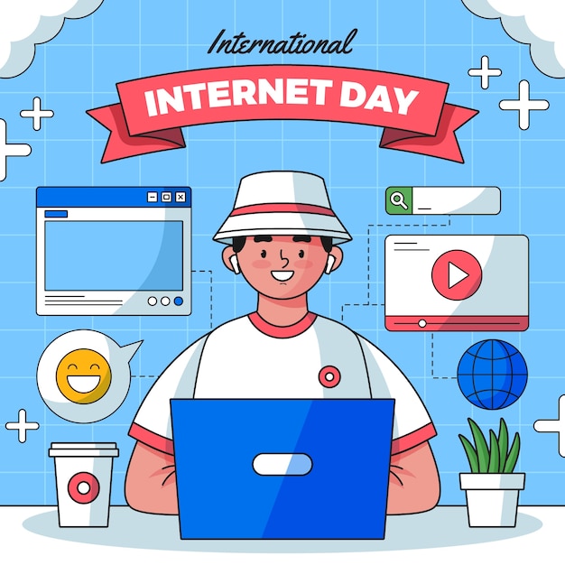 Hand getekend internationale internetdag illustratie