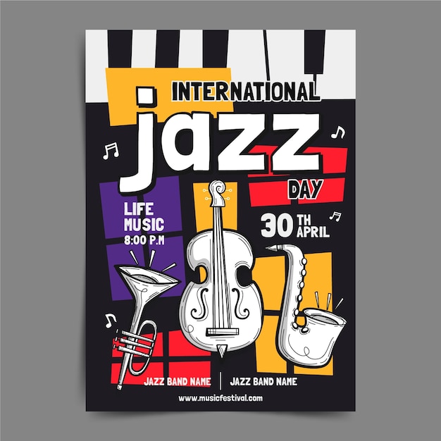 Hand getekend internationale jazz dag poster sjabloon