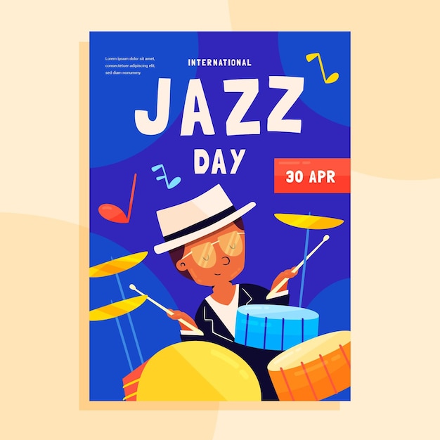 Hand getekend internationale jazz dag verticale poster sjabloon