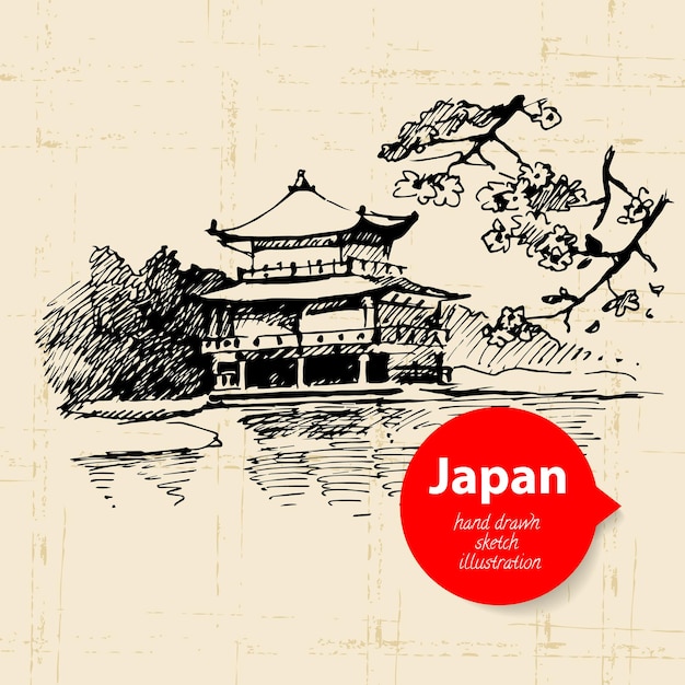Hand getekend Japanse illustratie. Schets achtergrond