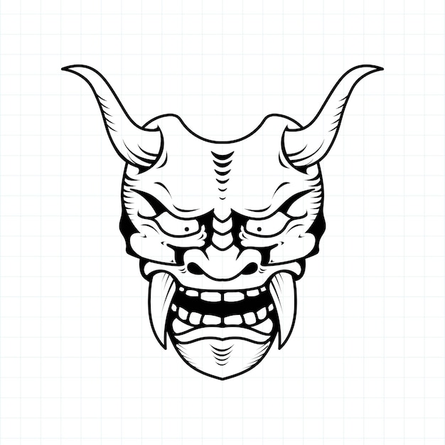 Hand getekend japanse oni demon masker kleurplaat pagina vectorillustratie