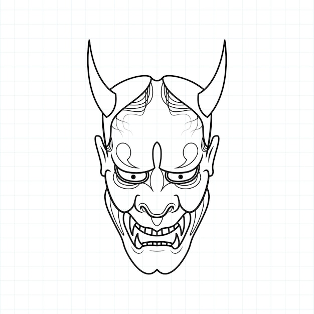 Hand getekend japanse oni demon masker kleurplaat pagina vectorillustratie