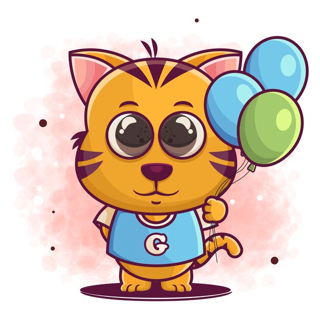 Hand getekend kat cartoon bedrijf ballon