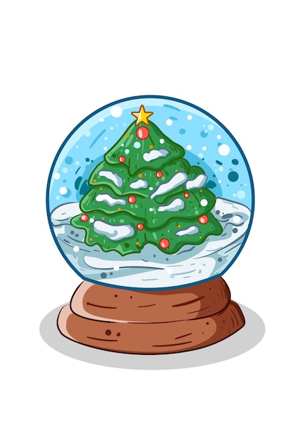 Hand getekend kerst sneeuwbal globe illustratie