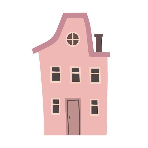 Hand getekend Kids schattig huis geïsoleerd op een witte achtergrond Cartoon Tiny home vectorillustratie Platte ontwerp