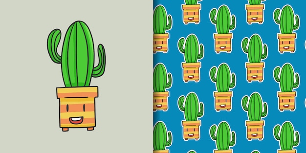 Hand getekend leuke cactus met patroon