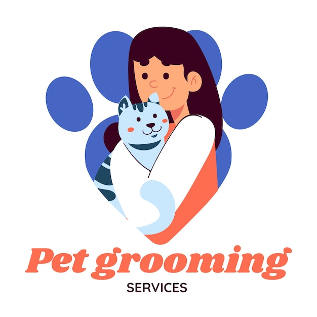 Vector hand getekend logo-ontwerp voor huisdierenverzorging