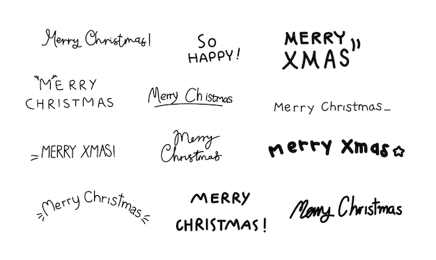 Hand getekend Merry Christmas Vectorillustratie van handgeschreven letters vectorillustratie