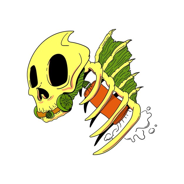 Hand getekend monster vis onderwater vector