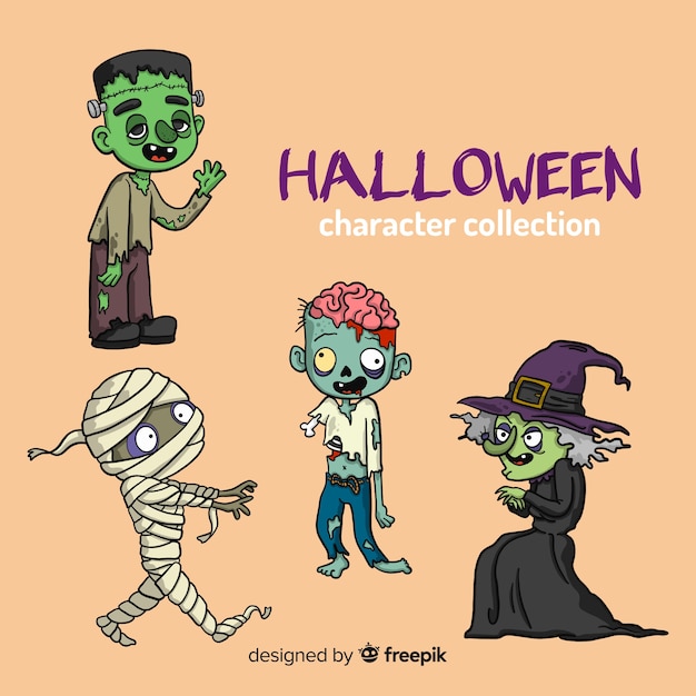 Hand getekend mooie halloween karakter collectie