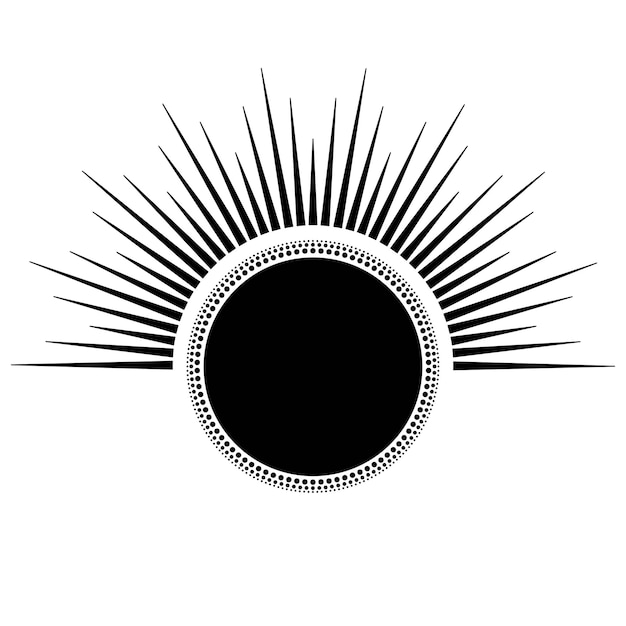 Hand getekend mystieke zon in zeer fijne tekeningen Sunburst lichtstralen spirituele symbool hemelse ruimte magische talisman antieke stijl boho tattoo logo vectorillustratie geïsoleerd op witte achtergrond