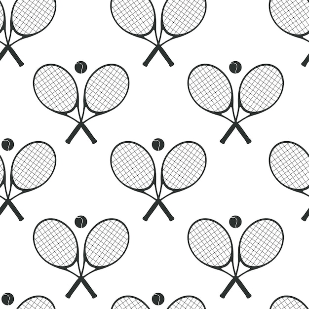 Hand getekend naadloos patroon Tennisrackets en ballen