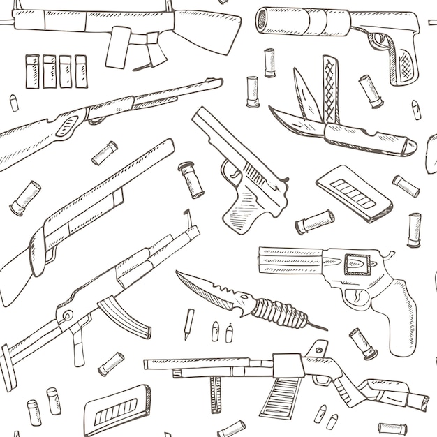 Hand getekend naadloze patroon met wapens.