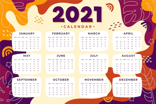 Hand getekend nieuwe jaar 2021 kalender