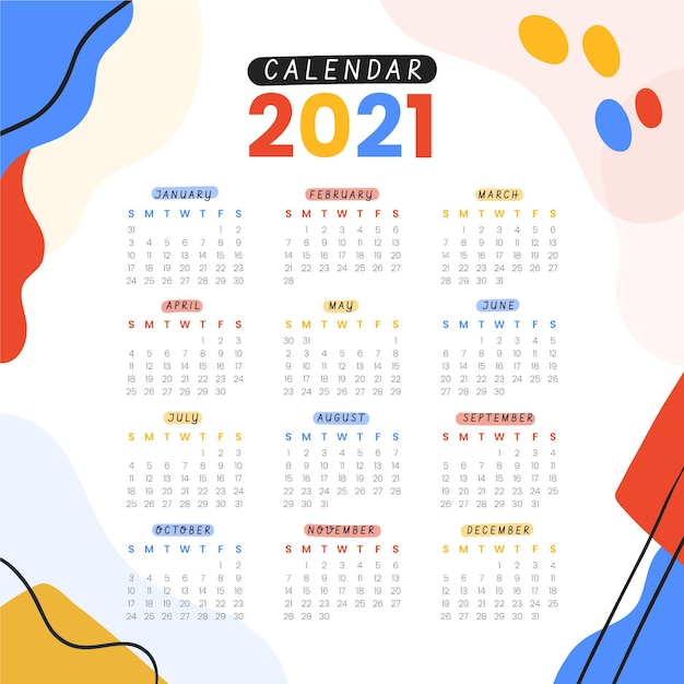 Hand getekend nieuwe jaar 2021 kalender