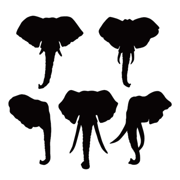 Vector hand getekend olifant hoofd silhouet