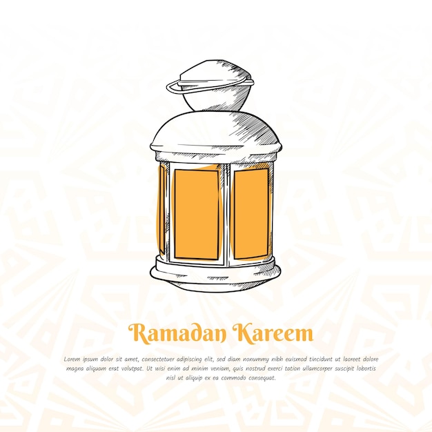 Hand getekend ontwerp van lantaarn met geel licht voor ramadan kareem sjabloonontwerp