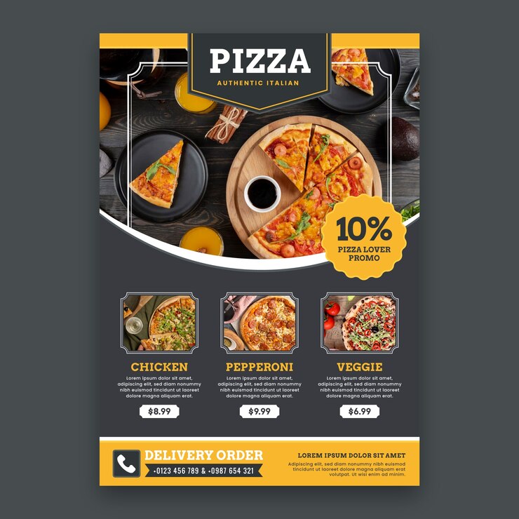 Vector hand getekend pizza poster restaurant