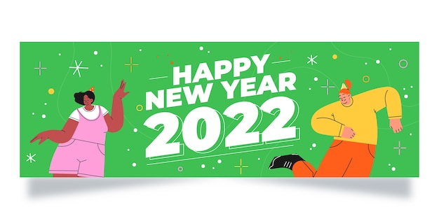 Vector hand getekend plat gelukkig nieuwjaar 2022 horizontale banner