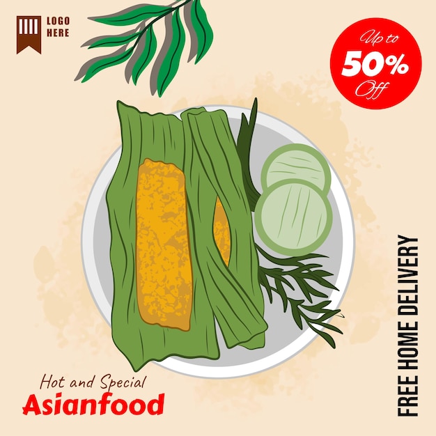 Hand getekend plat ontwerp Aziatisch eten illustratie