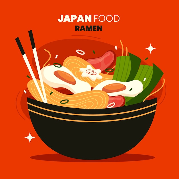 Hand getekend plat ontwerp Japan voedsel illustratie